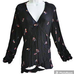 Melissa McCarthy Seven7 Floral Surplice Tunic Top Attached Tie Back Crinkle 1X